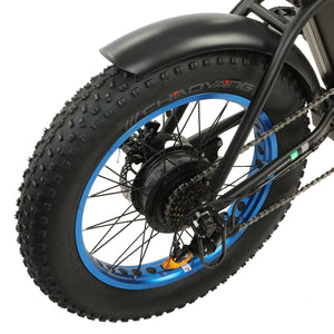 36V UL Certified Matt Black and Blue 20" Fat Tire Portable and Folding Electric Bike