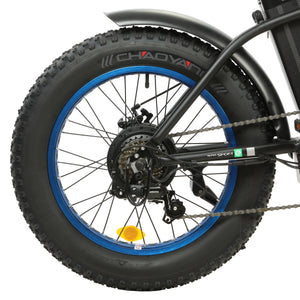 48V Matt Black and Blue 20" Fat Tire Portable and Folding Electric Bike