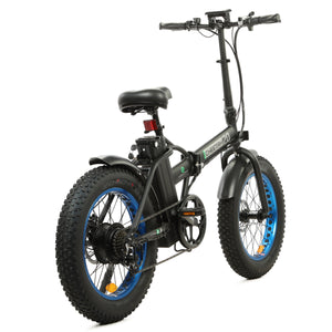 36V UL Certified Matt Black and Blue 20" Fat Tire Portable and Folding Electric Bike