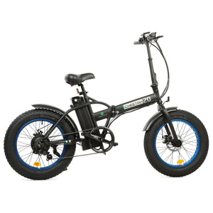 36V UL Certified Matt Black and Blue 20" Fat Tire Portable and Folding Electric Bike