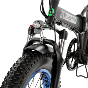 36V UL Certified Matt Black and Blue 20" Fat Tire Portable and Folding Electric Bike