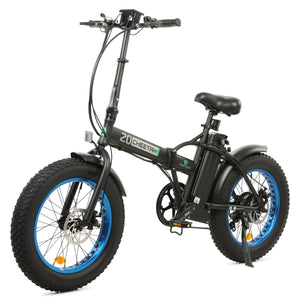 36V UL Certified Matt Black and Blue 20" Fat Tire Portable and Folding Electric Bike