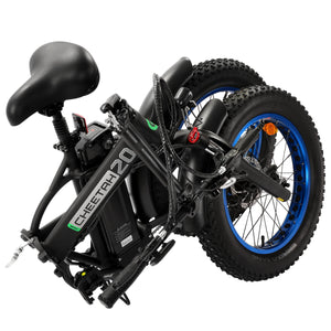 36V UL Certified Matt Black and Blue 20" Fat Tire Portable and Folding Electric Bike