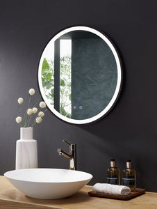 CIRQUE Round LED Black Framed Mirror with Defogger and Dimmer