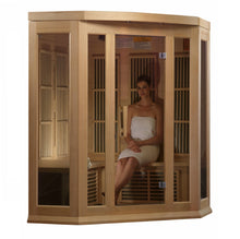 Load image into Gallery viewer, Corner 3-Person Canadian Hemlock Wood Low EMF FAR Infrared Sauna