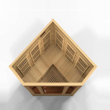 Load image into Gallery viewer, Corner 3-Person Canadian Hemlock Wood Low EMF FAR Infrared Sauna