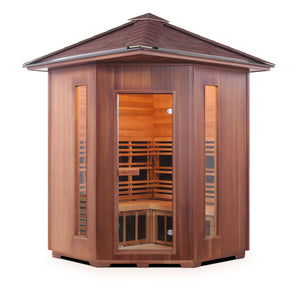 Rustic 4 Person Corner Outdoor Infrared Sauna