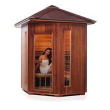 Load image into Gallery viewer, Rustic 4 Person Corner Outdoor Infrared Sauna