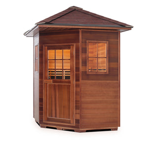 Sapphire 4 Person Corner Hybrid Infrared + Traditional Outdoor Sauna