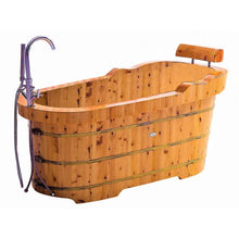Load image into Gallery viewer, Modern Free Standing Cedar Wooden Spa Bathtub with Tub Filler Fixtures &amp; Headrest