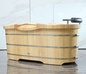 Modern Free Standing Cedar Wooden Spa Bathtub with Headrest