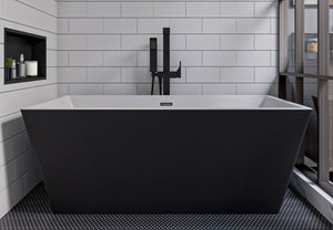 Modern Black & White Rectangular Acrylic Freestanding Spa Soaking Bathtub