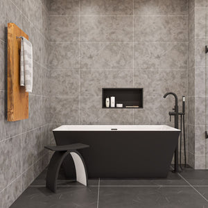Modern Black & White Rectangular Acrylic Freestanding Spa Soaking Bathtub